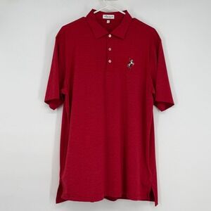 Peter Millar Summer Comfort Mens Red Polo Shirt Knight Horse Logo Size L